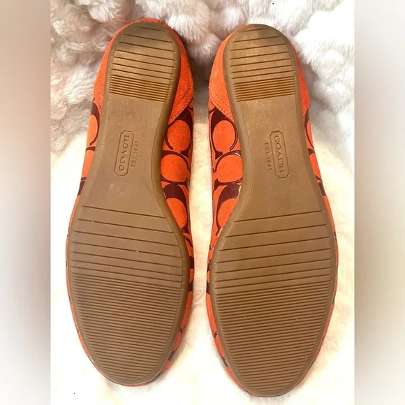Coach Signature Suede Orange Red Ballet Flat slip on women’s size 7.5 - Picture 9 of 9